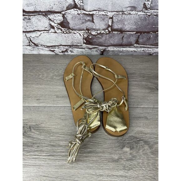 J. Crew Metallic Gold Leather Ankle Wrap Around Sandals Women’s Sz 7.5M US/38EU - Picture 16 of 16